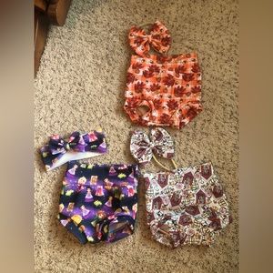 Homemade Bummies bows holidays thanksgiving Halloween Christmas 6-9m baby girl